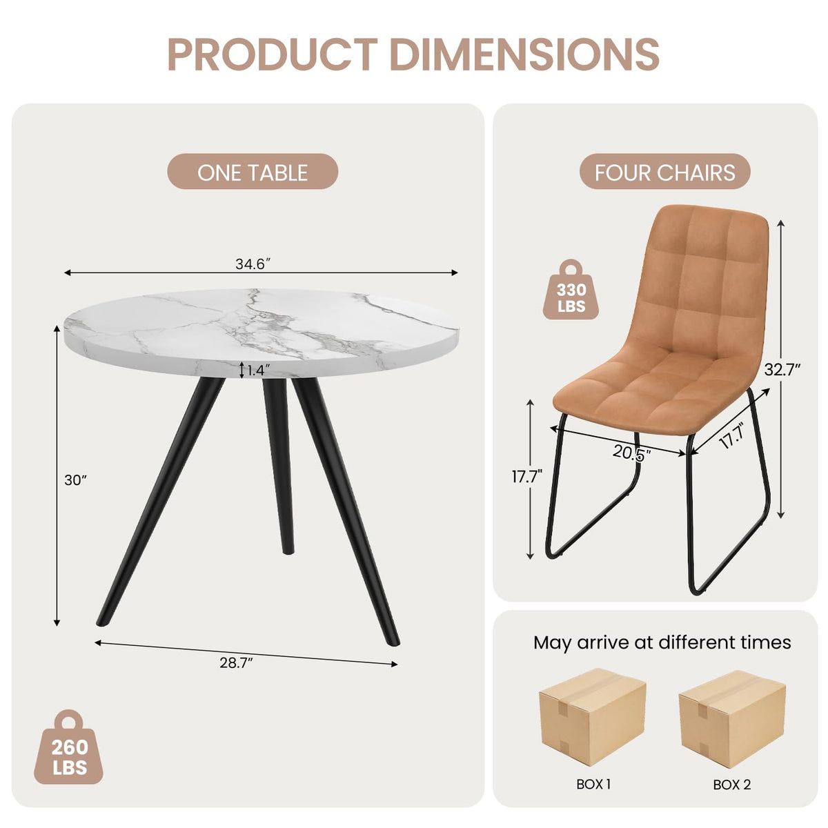 34.6" Round Dining Table Set for 4, Modern Kitchen Coffee Table Set, Walnut