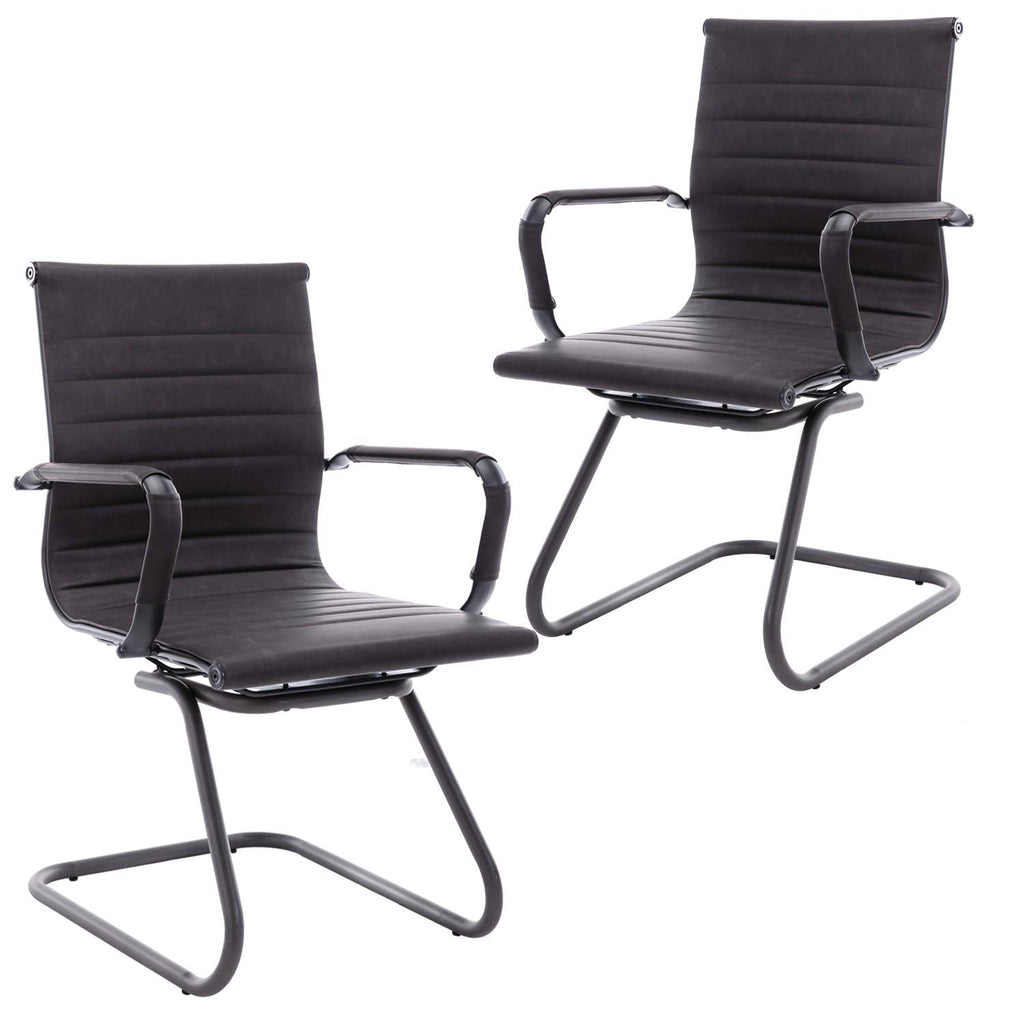Reception Chairs Leather Conference Guest Chair Heavy Duty Back Support Office Chair, Set of 2 (Navy)