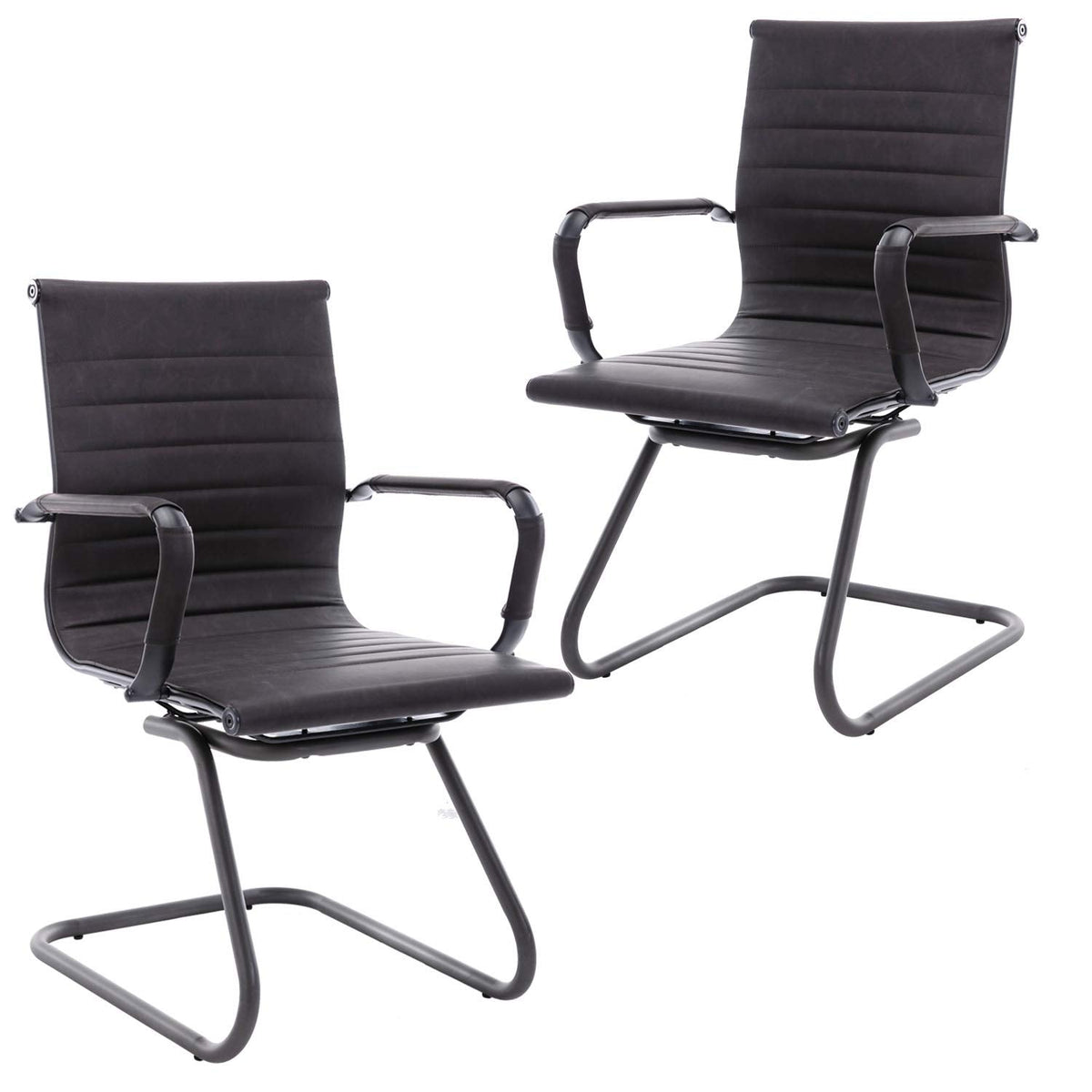 Reception Chairs Leather Conference Guest Chair Heavy Duty Back Support Office Chair, Set of 2 (Navy)
