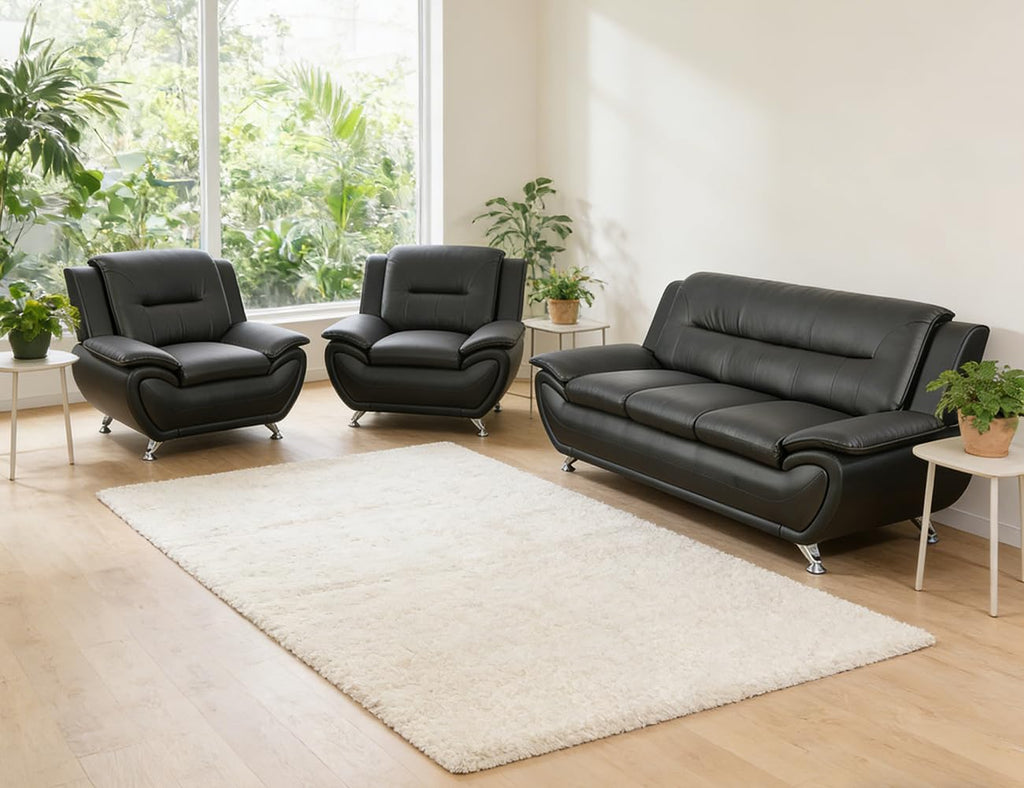 Leather Sectional Sofa Couches, Living Room Sofa and Loveseat Set, Faux Leather Couch and Loveseat Set for Office/Bedroom/Apartment, Cream