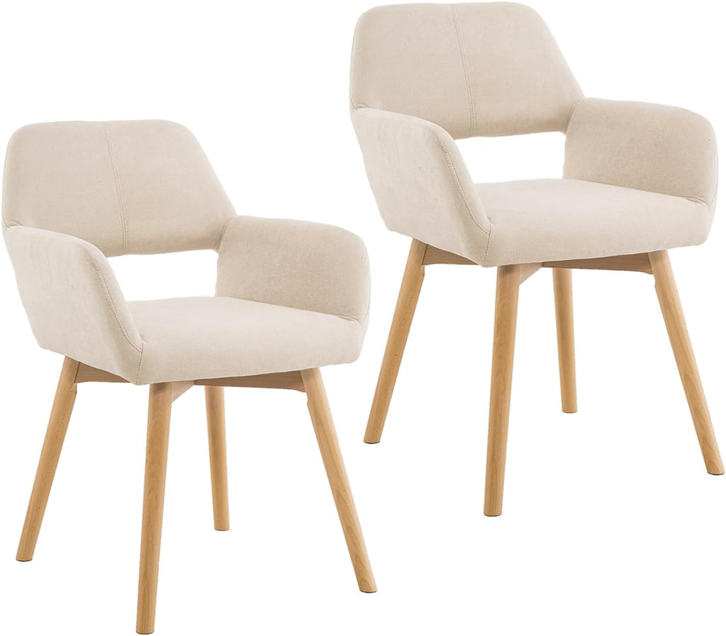 Mid Century Modern Dining Chairs Set of 2 & 4 & 6 Comfy Accent Chair Upholstered Kitchen Dining Living Room Chairs for Bedrooms Waiting Room Home Arm Desk Chair No Wheels (Beige, 2)