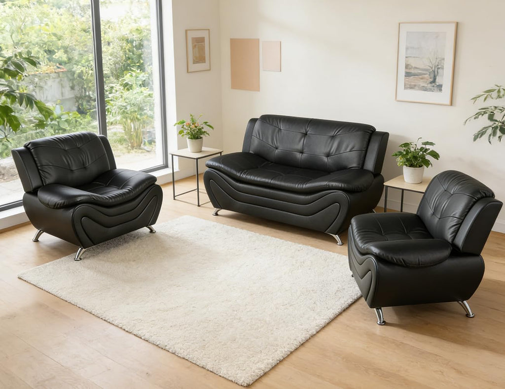 Leather Sectional Sofa Couches, Living Room Sofa and Loveseat Set, Faux Leather Couch and Loveseat Set for Office/Bedroom/Apartment, Cream