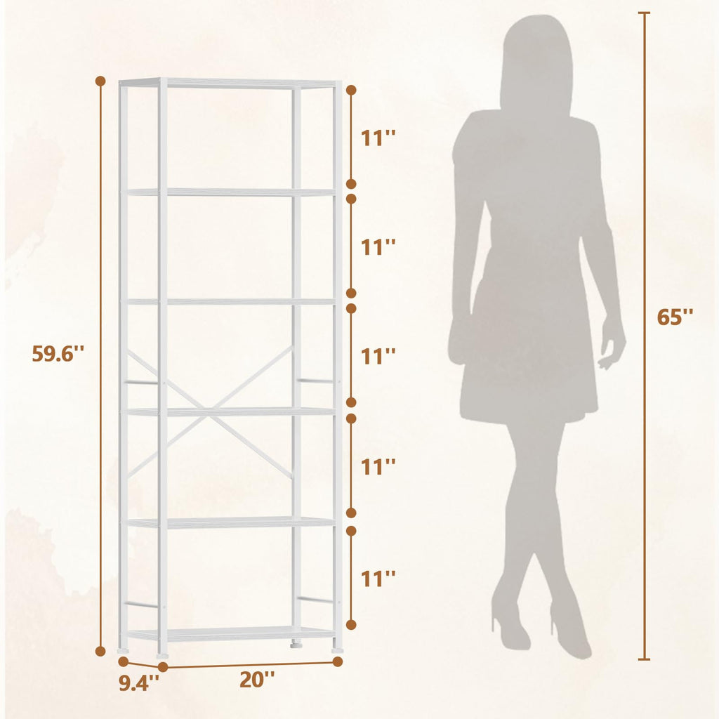 Furologee 5 Tier Book Shelf Set of 2, Tall Wide Bookshelf, Rustic Brown
