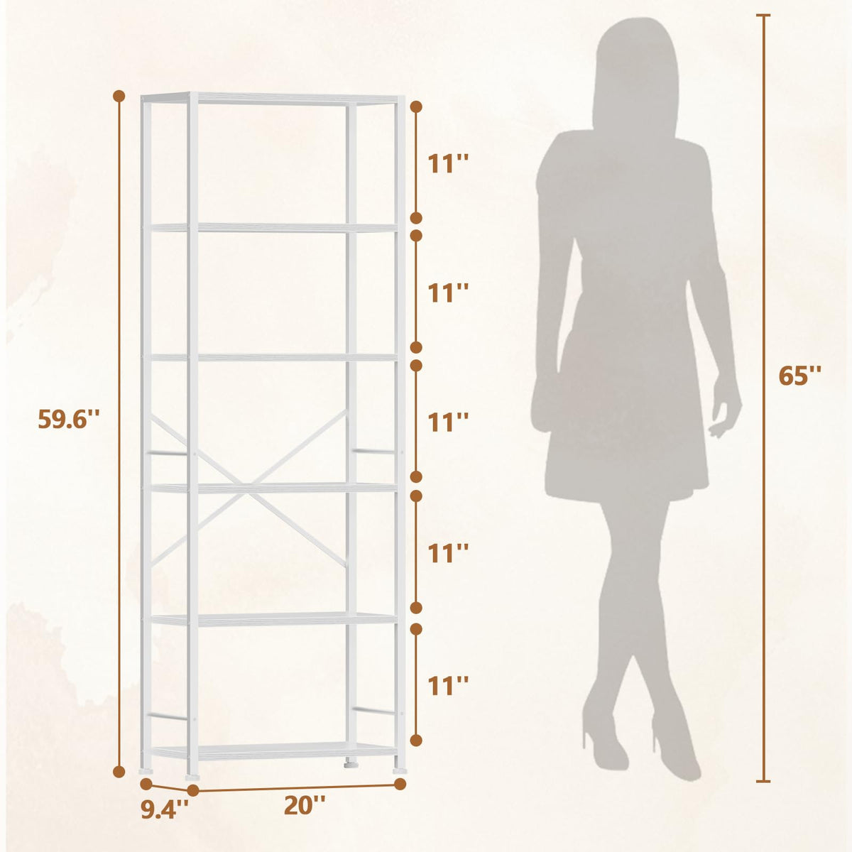 Furologee 5 Tier Book Shelf Set of 2, Tall Wide Bookshelf, Rustic Brown