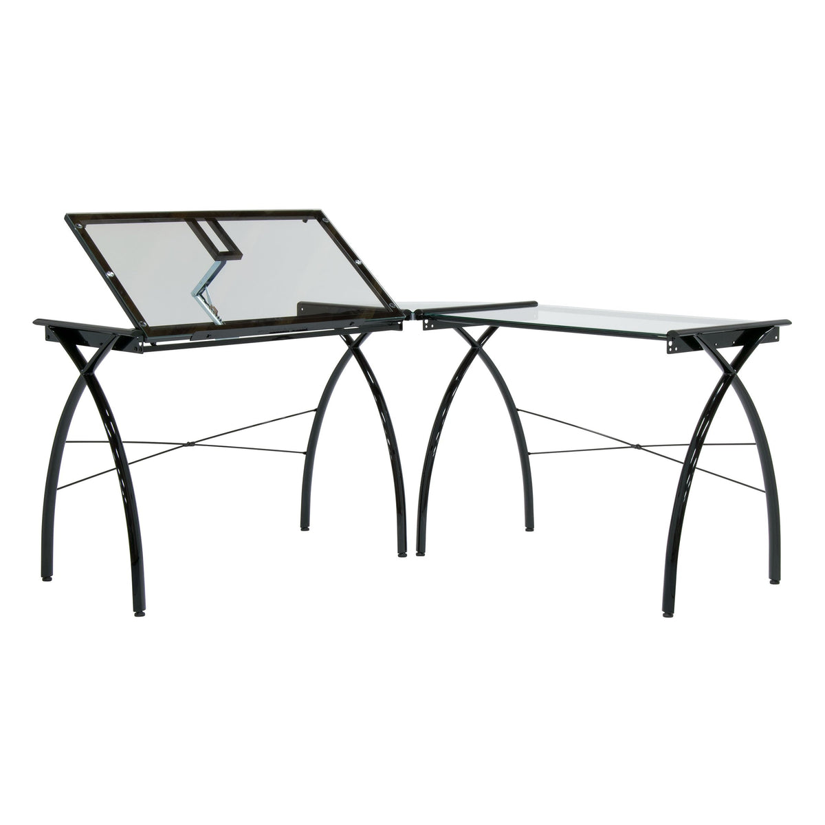 SD STUDIO DESIGNS Futura LS WorkCenter with Tilt Top Adjustable Drafting Table Craft Table Drawing Desk Hobby Table Writing Desk Studio Desk, Silver / Blue Glass