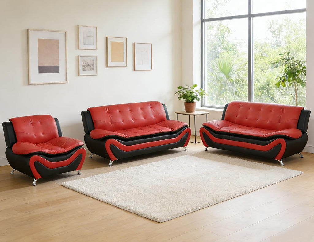 Leather Sectional Sofa Couches, Living Room Sofa and Loveseat Set, Faux Leather Couch and Loveseat Set for Office/Bedroom/Apartment, Cream