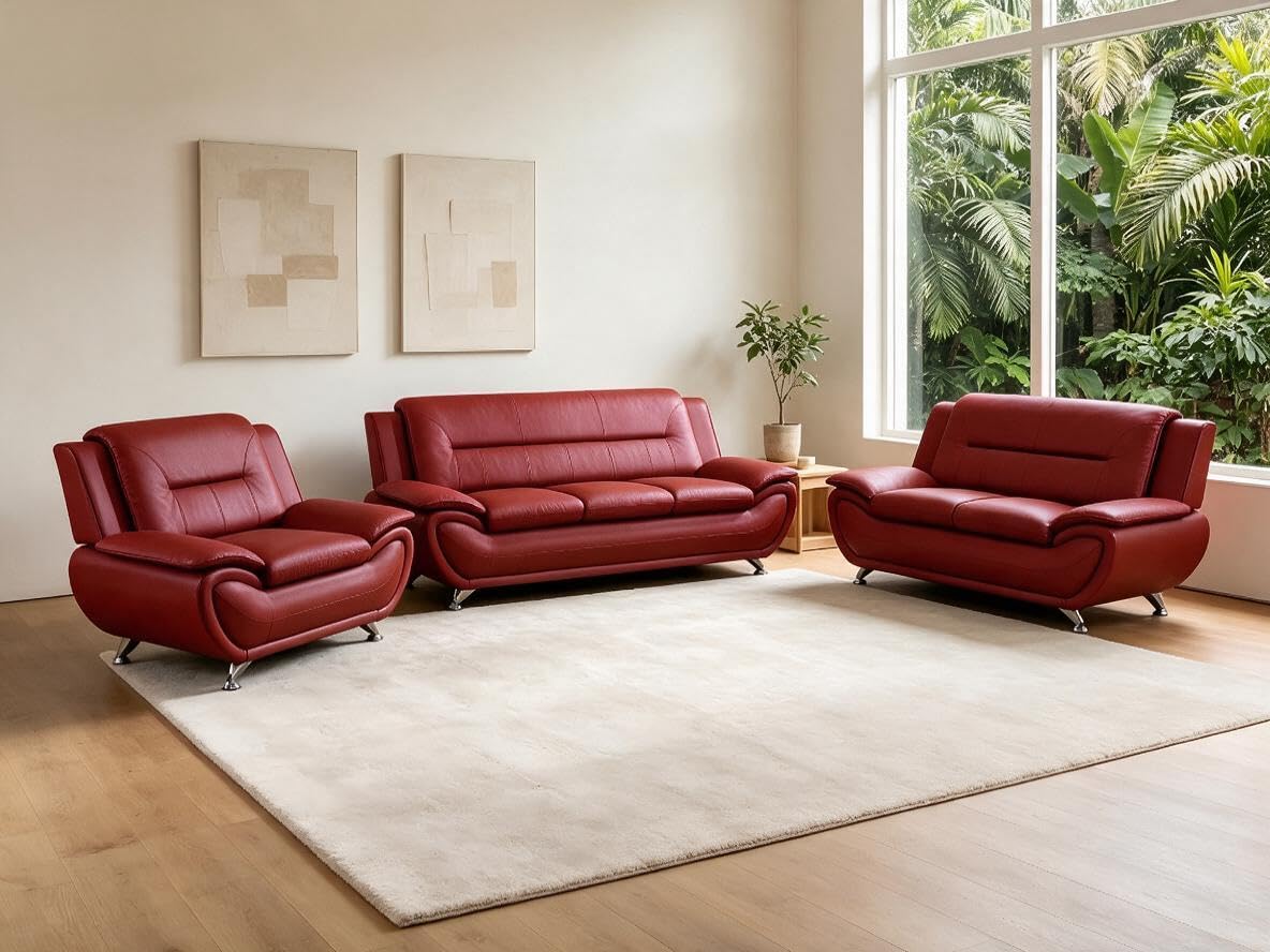 Creamy White Living Room Furniture Set, 2-Piece Modern Faux Leather Couches for Home, Living Room Sofa Sets, 3-Seater Sofa and Loveseat with Metal Feet, Couch Set for Bedroom, Hotel, Office
