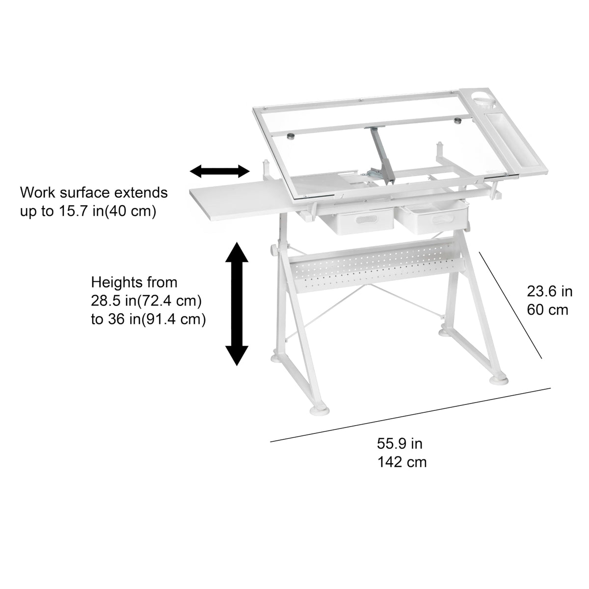 Artist's Loft Artist Table - Glass-Top Table for Drafting, Drawing, Sketching, Painting, and Arts & Crafts - 1 Pack