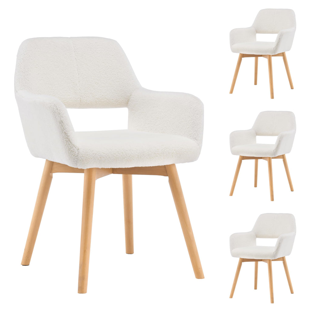 Mid Century Modern Dining Chairs Set of 2 & 4 & 6 Comfy Accent Chair Upholstered Kitchen Dining Living Room Chairs for Bedrooms Waiting Room Home Arm Desk Chair No Wheels (Beige, 2)