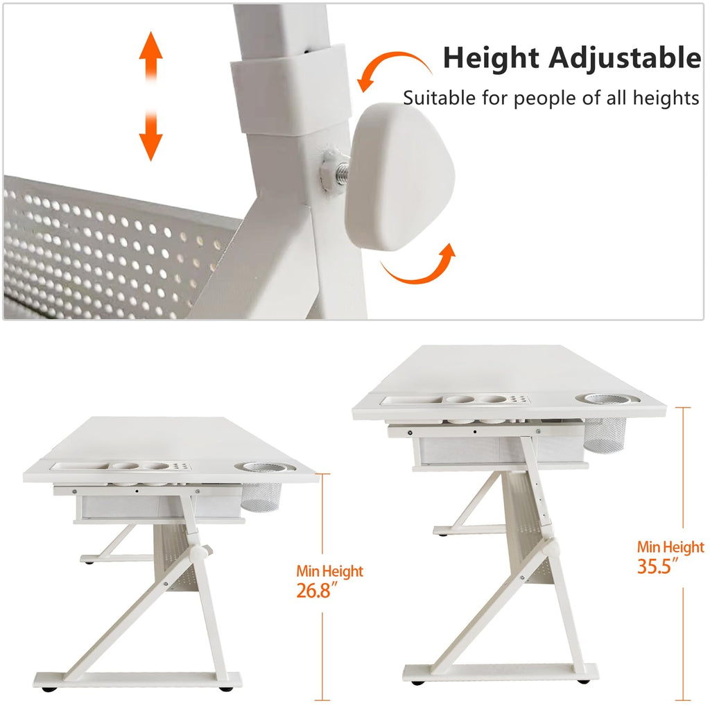 Height Adjustable Art Table Drafting Table with Stool, Rustic