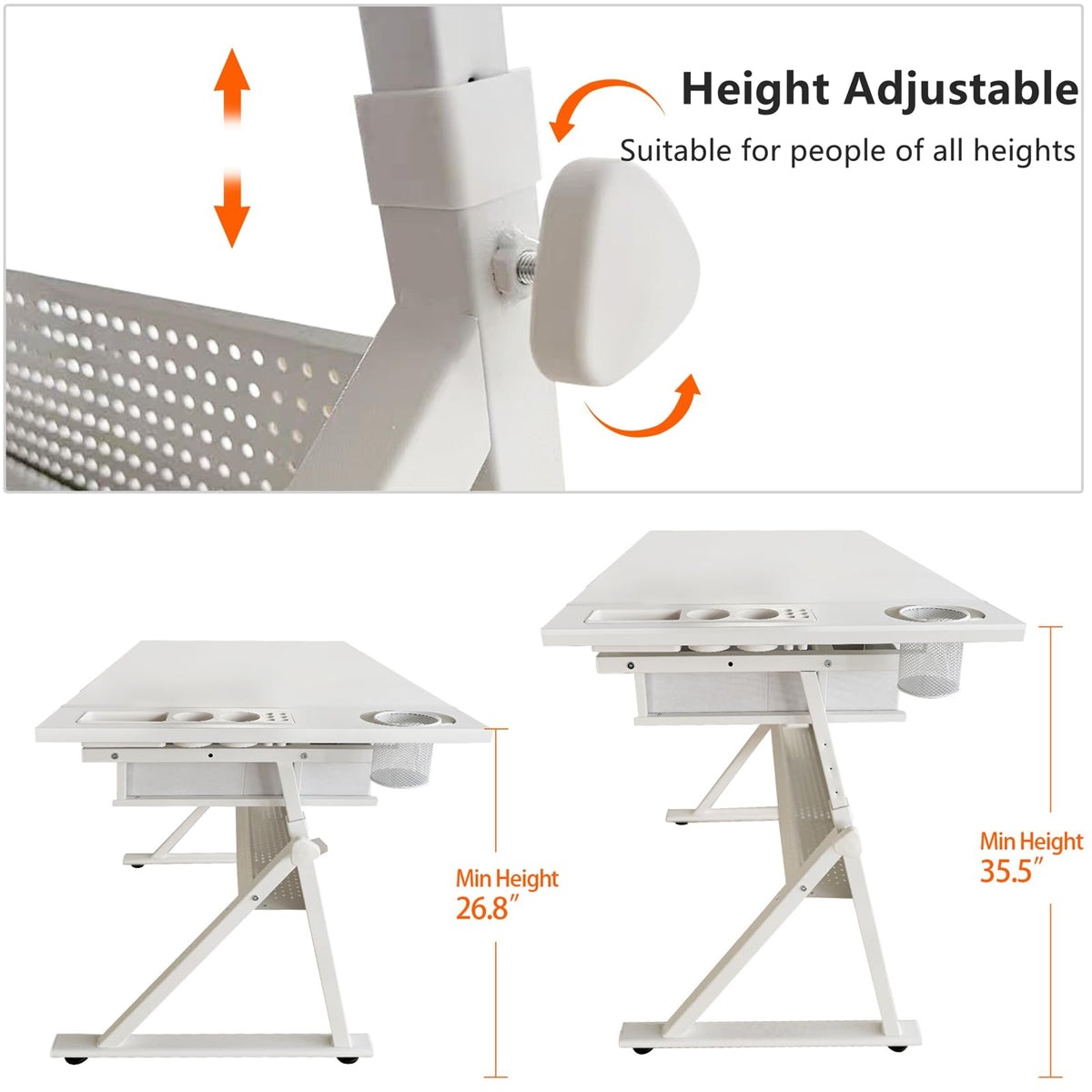 Height Adjustable Art Table Drafting Table with Stool, Rustic