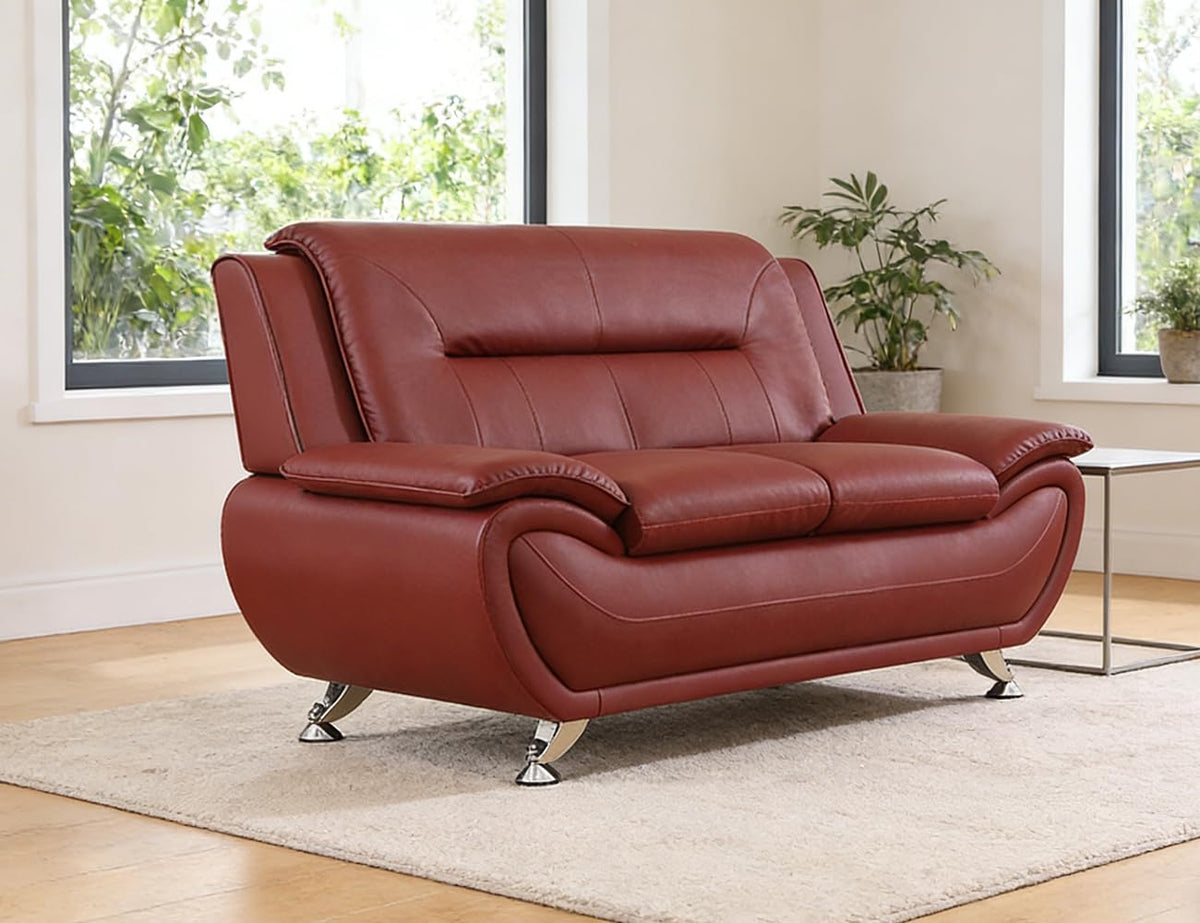 Leather Sectional Sofa Couches, Living Room Sofa and Loveseat Set, Faux Leather Couch and Loveseat Set for Office/Bedroom/Apartment, Cream