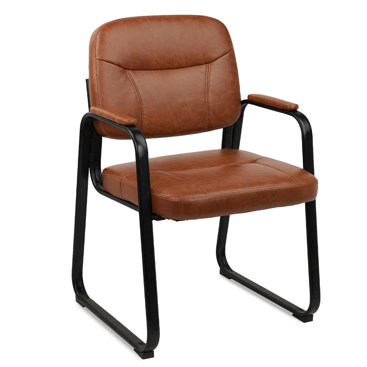 CLATINA Waiting Room Guest Chair with Bonded Leather Padded Arm Rest for Office Reception and Conference Desk Black with Sled Base Brown 1 Pack