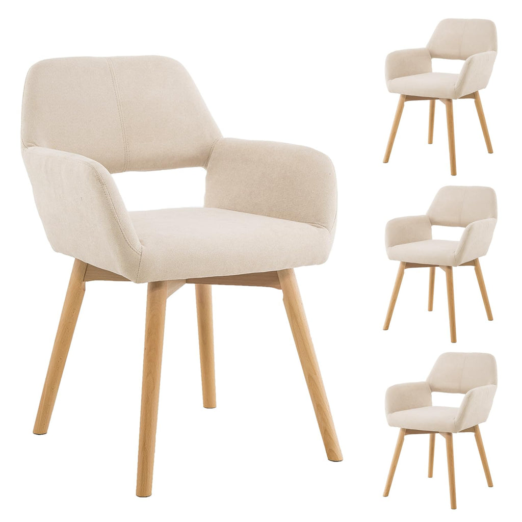 Mid Century Modern Dining Chairs Set of 2 & 4 & 6 Comfy Accent Chair Upholstered Kitchen Dining Living Room Chairs for Bedrooms Waiting Room Home Arm Desk Chair No Wheels (Beige, 2)