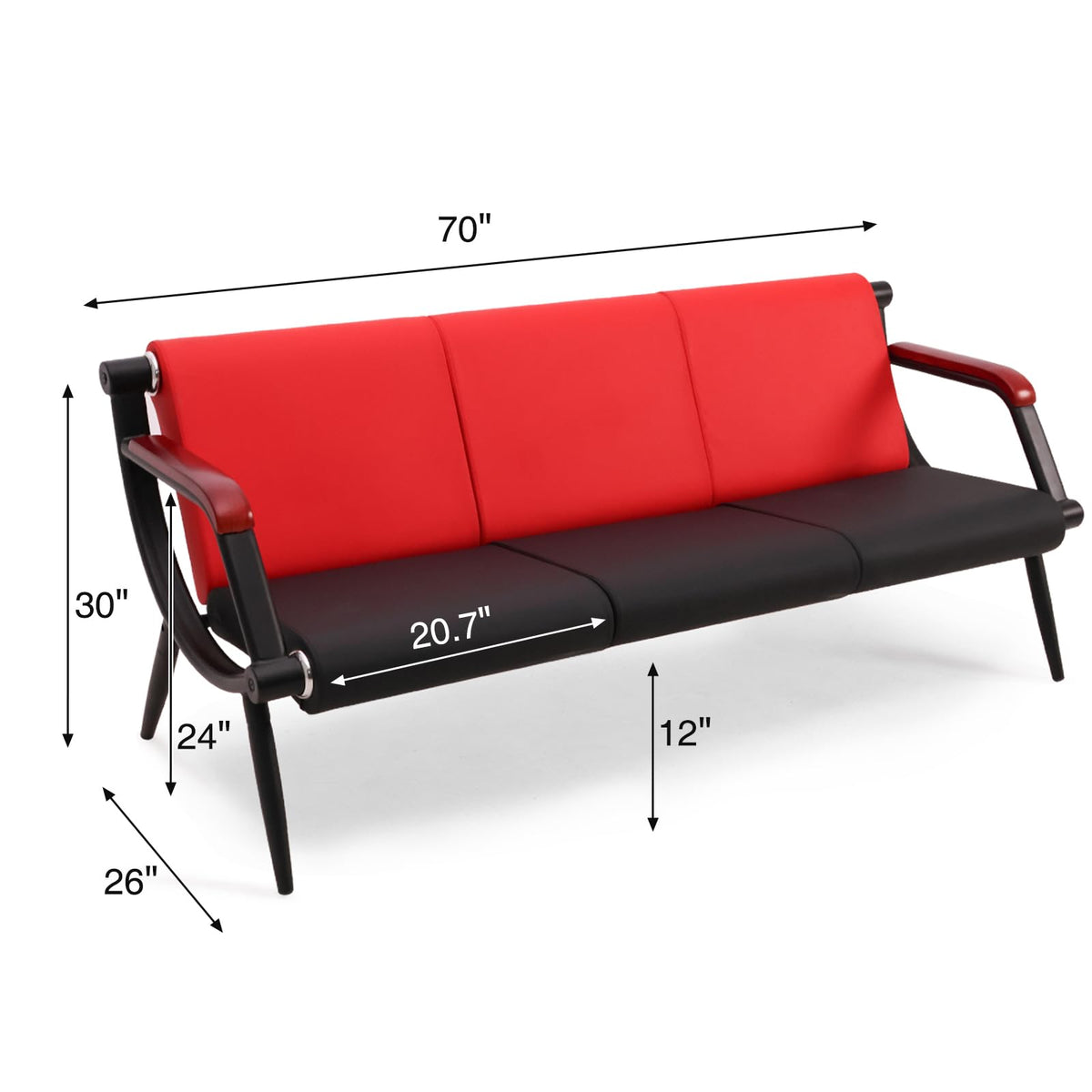 wonline Waiting Room Chairs, Office Furniture Reception Chairs with Arms, Leather Chairs is Suitable for Clinic,Airport,Hospital,Barber,Salon,Bank-Black