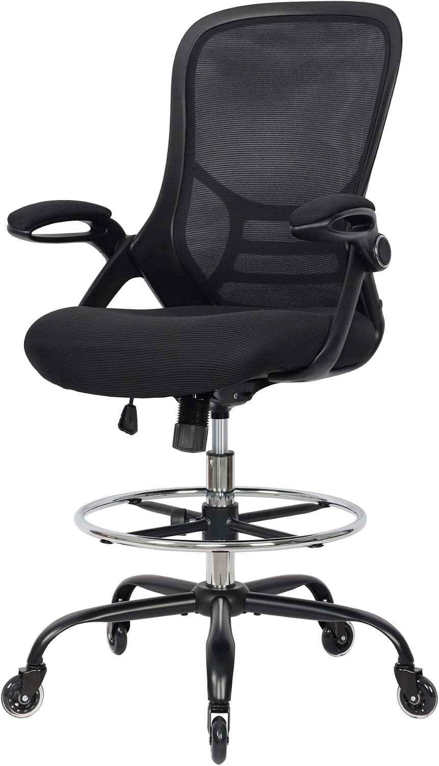 HYLONE Drafting Chair Adjustable, Tall Office Chair Lumbar Support Ergonomic Standing Desk Chair Heavy Duty Tall Drafting Stool for Artists with Footrest Home Office Drafting Stool