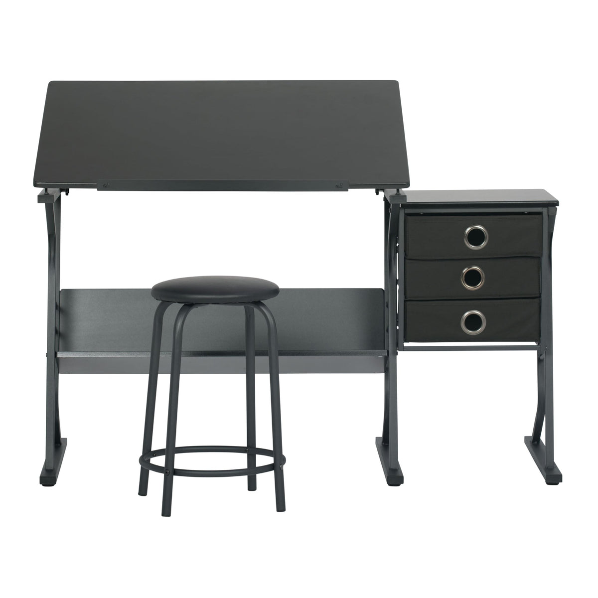 2 Piece Eclipse Ultra Center/Drawing Table with Stool, Angle Adjustable Top, Storage Shelves, and Drawers