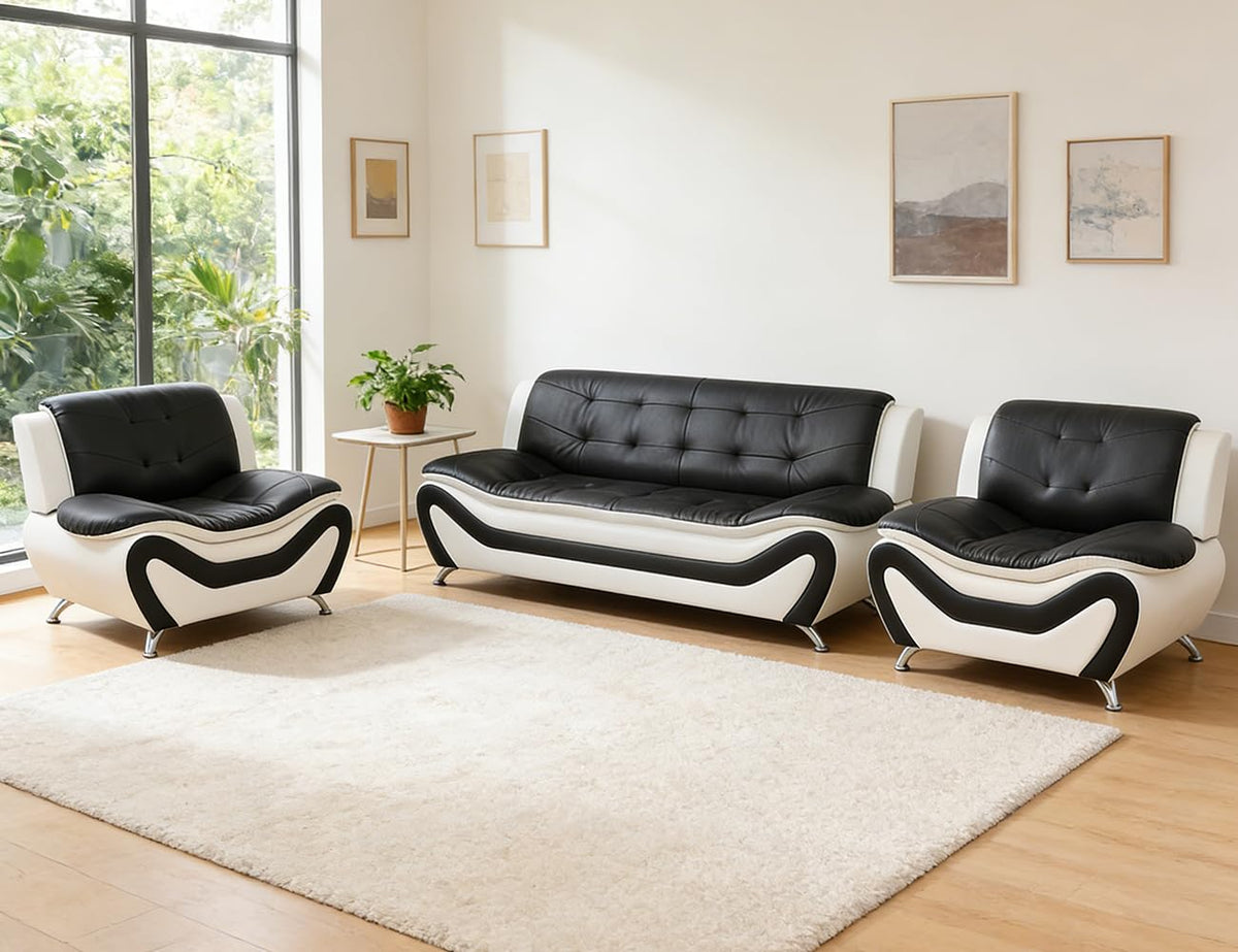 Leather Sectional Sofa Couches, Living Room Sofa and Loveseat Set, Faux Leather Couch and Loveseat Set for Office/Bedroom/Apartment, Cream