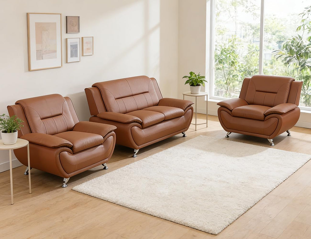 Leather Sectional Sofa Couches, Living Room Sofa and Loveseat Set, Faux Leather Couch and Loveseat Set for Office/Bedroom/Apartment, Cream