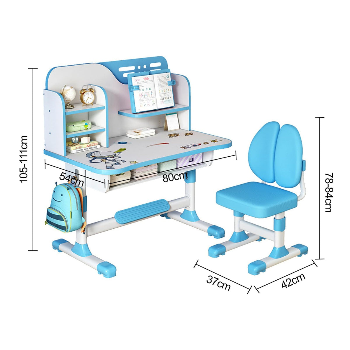 Kids Study Desk and Chair Set for 3-18 Years, Adjustable Height