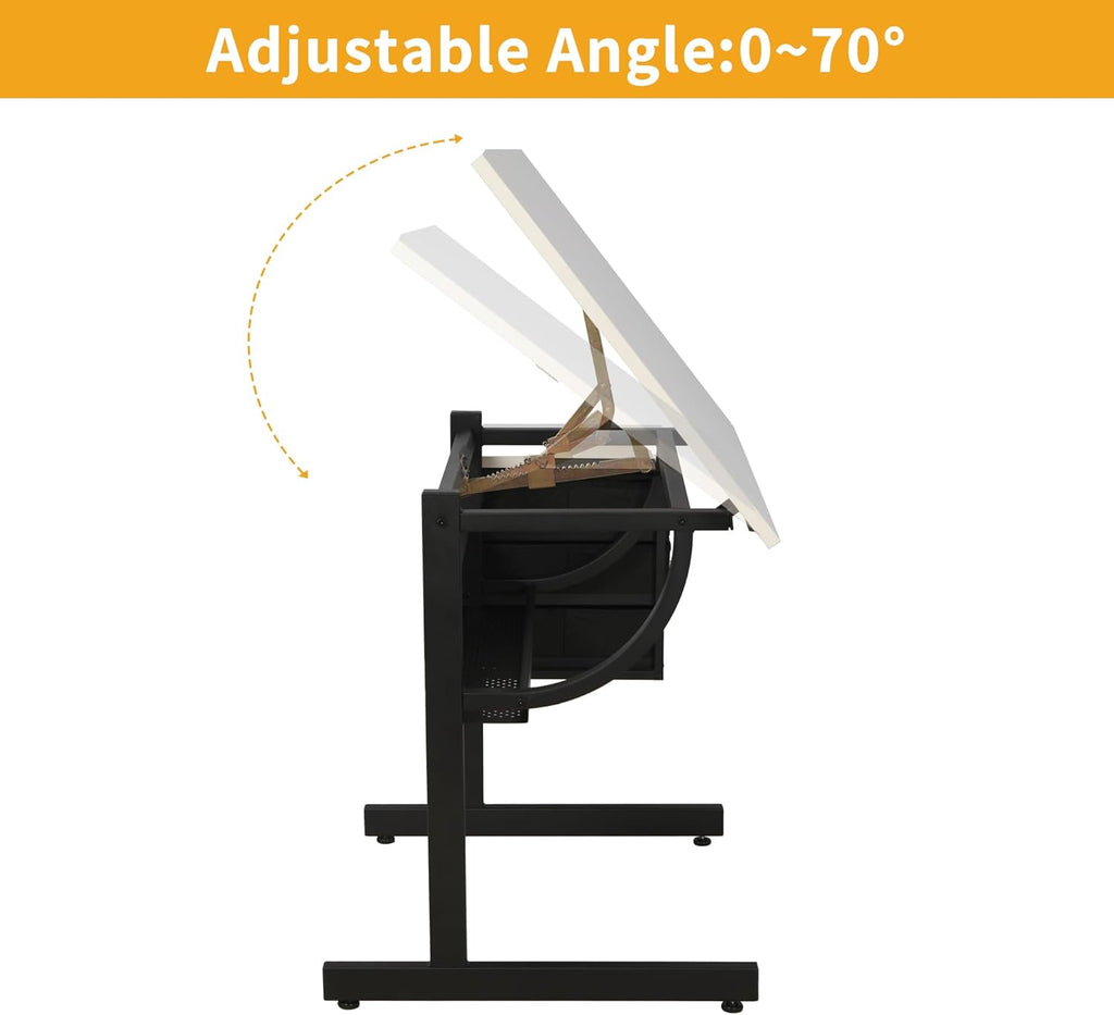 Adjustable Art Desk with Storage, 0-75Â° Tilting Drafting Table, 3 Drawers, Free Stool - Ideal for Diamond Painting, Architecture, Animation Projects (White)