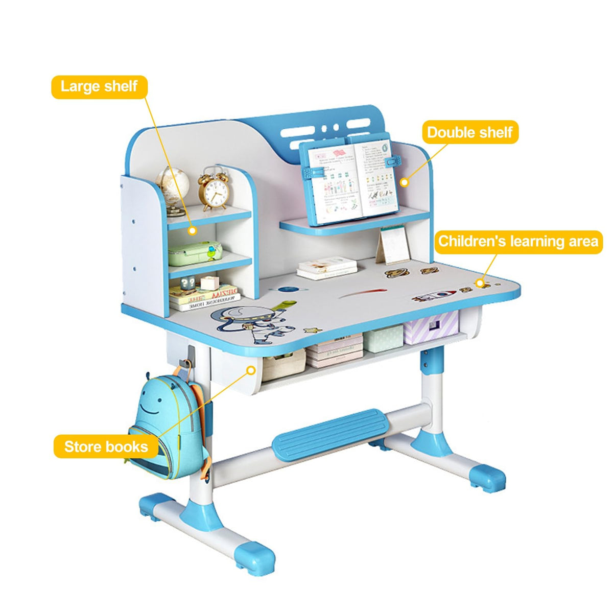 Kids Study Desk and Chair Set for 3-18 Years, Adjustable Height