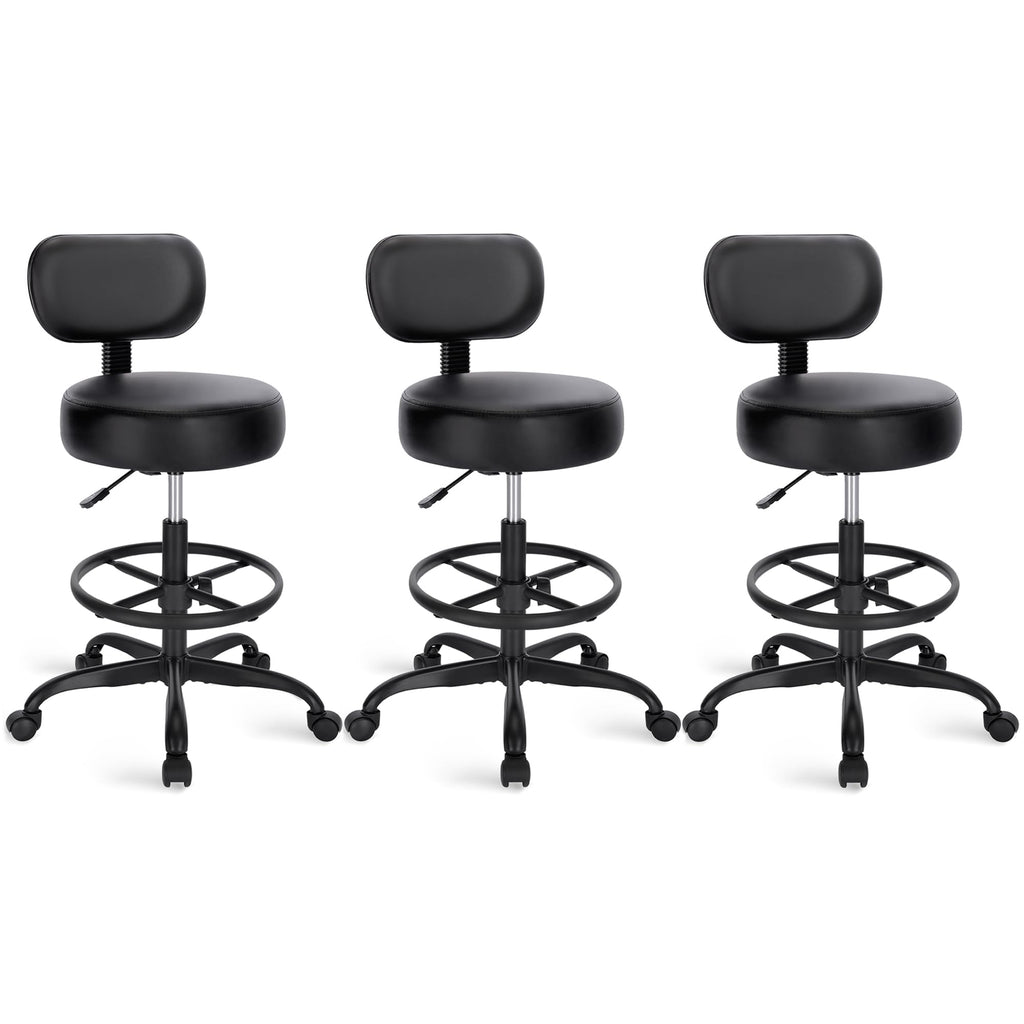 SUPERJARE Drafting Chair with Backrest, Adjustable Foot Rest Rolling Stool