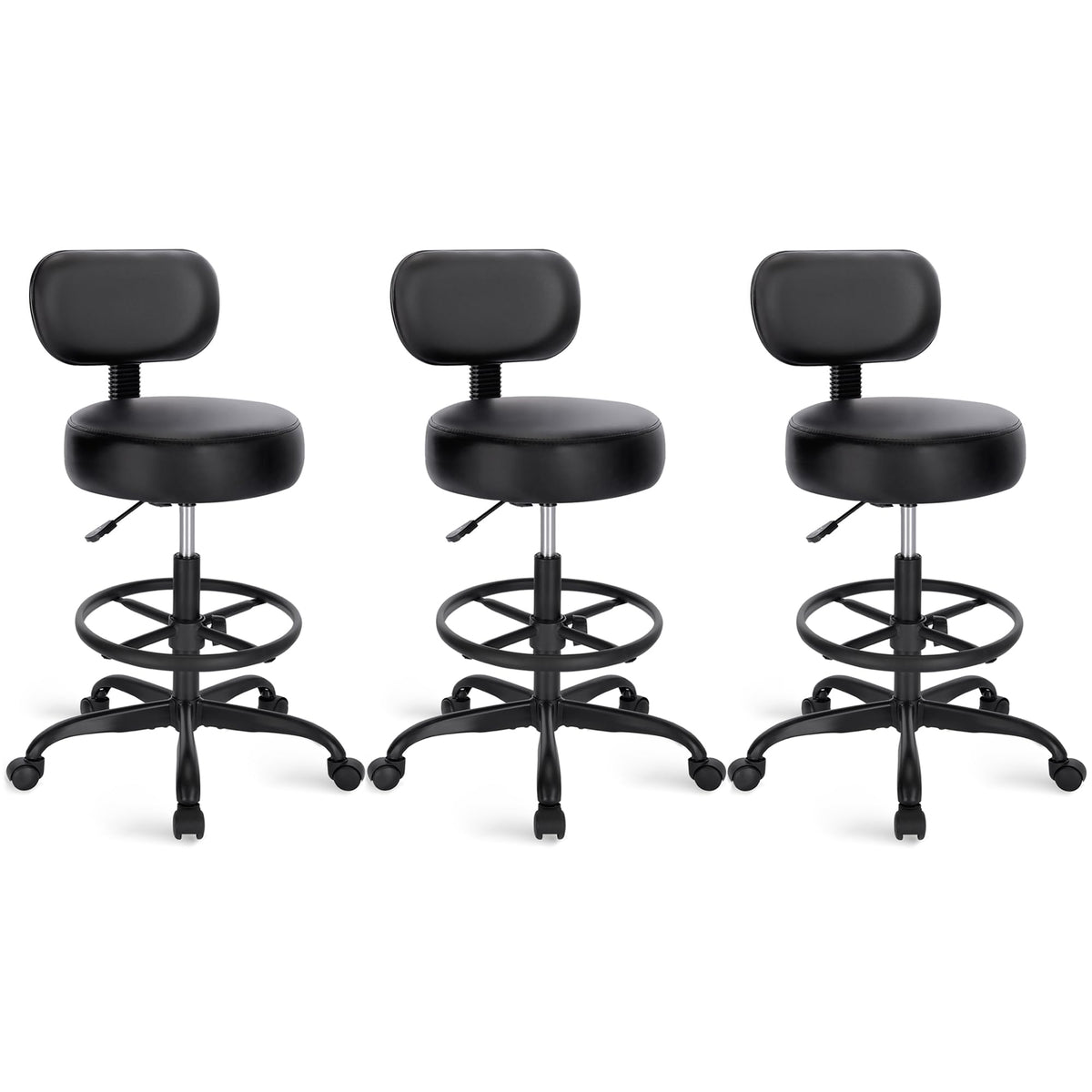 SUPERJARE Drafting Chair with Backrest, Adjustable Foot Rest Rolling Stool