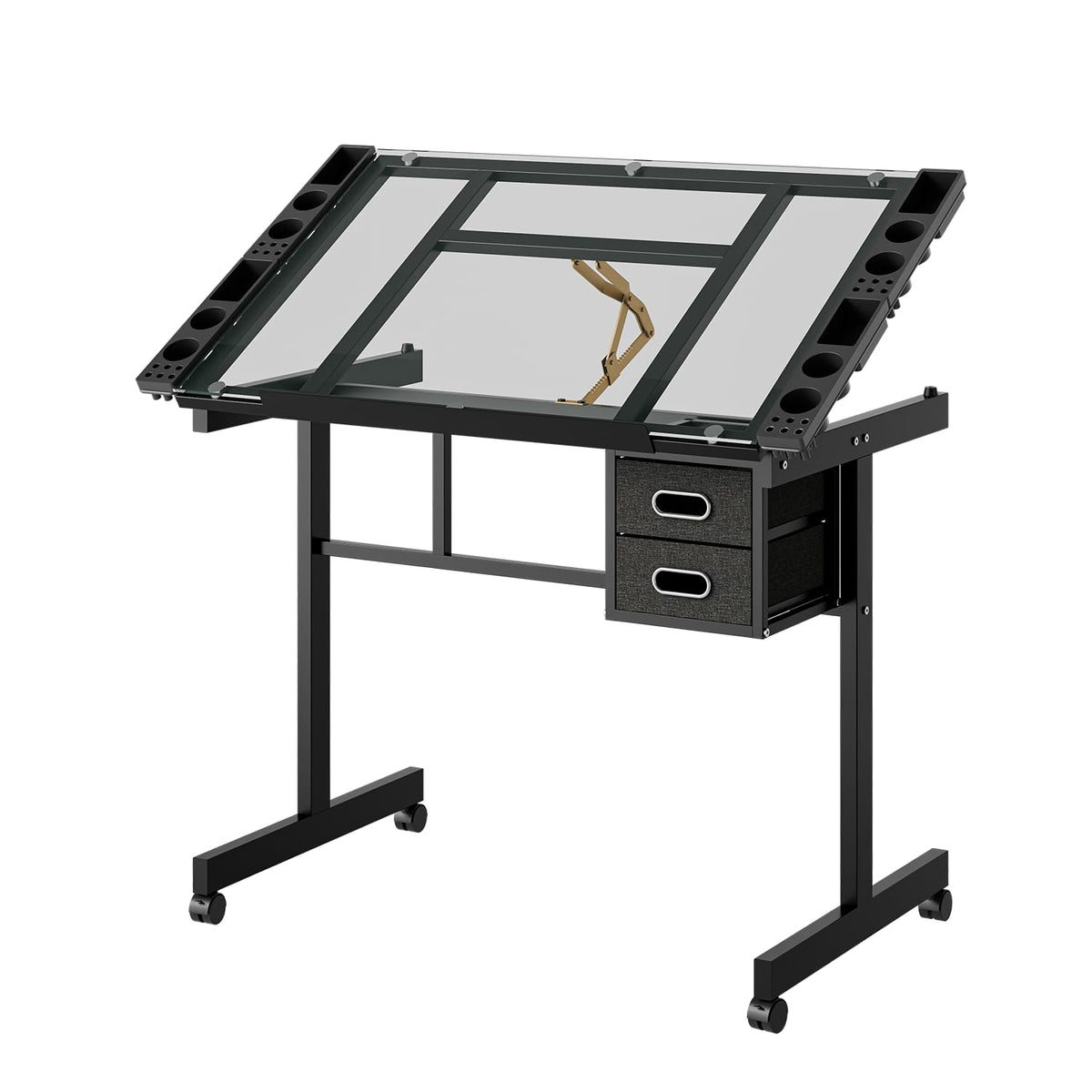 Height Adjustable Drafting Art Table for Adults, White Tempered Glass Drafting Drawing Printing Table Desk with Stool, 0-75Â° Tilting Tabletop Art Drawing Table for Drawing,Hand Crank