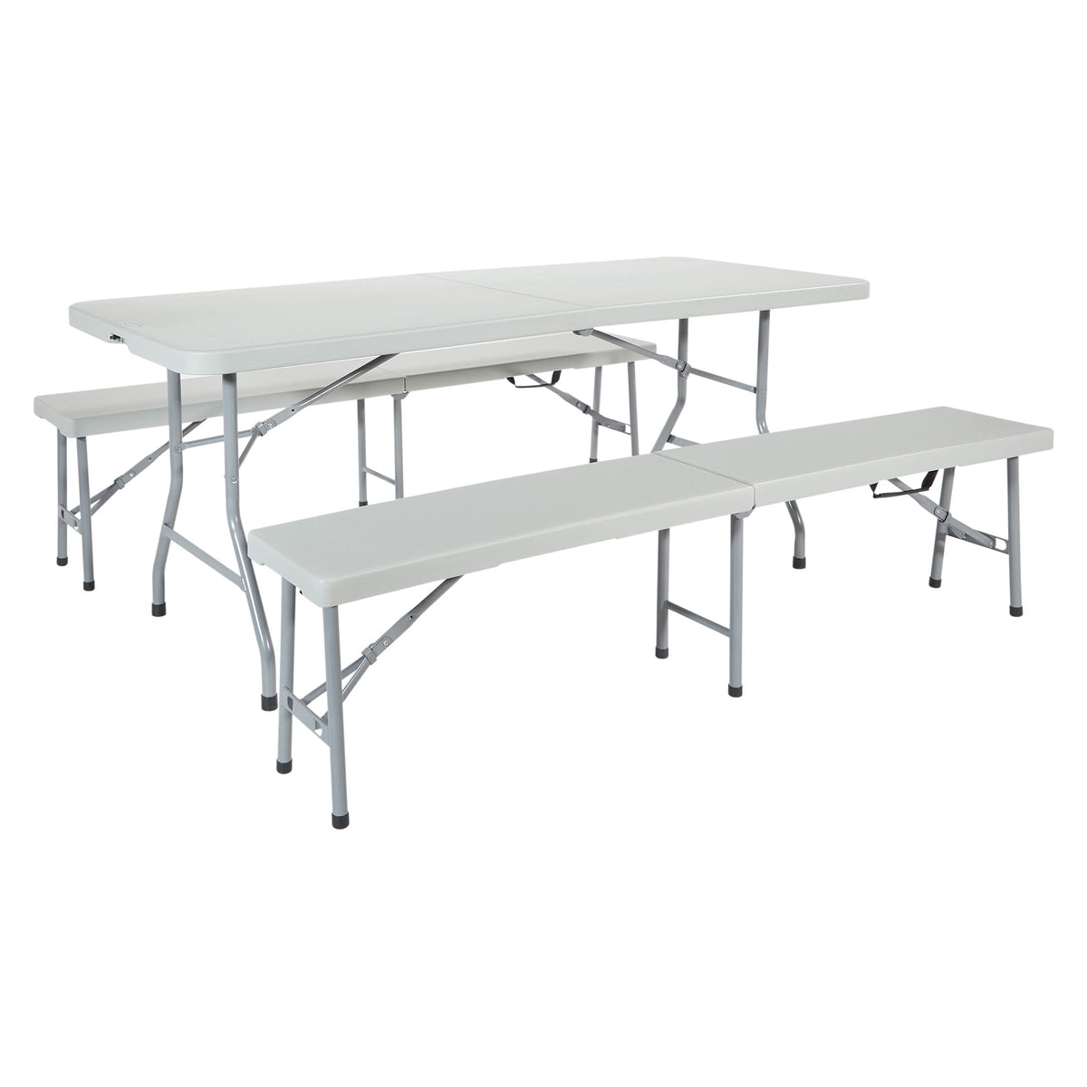 Office Star Resin 5-Piece Folding Square Table and Chair Set, Light Grey