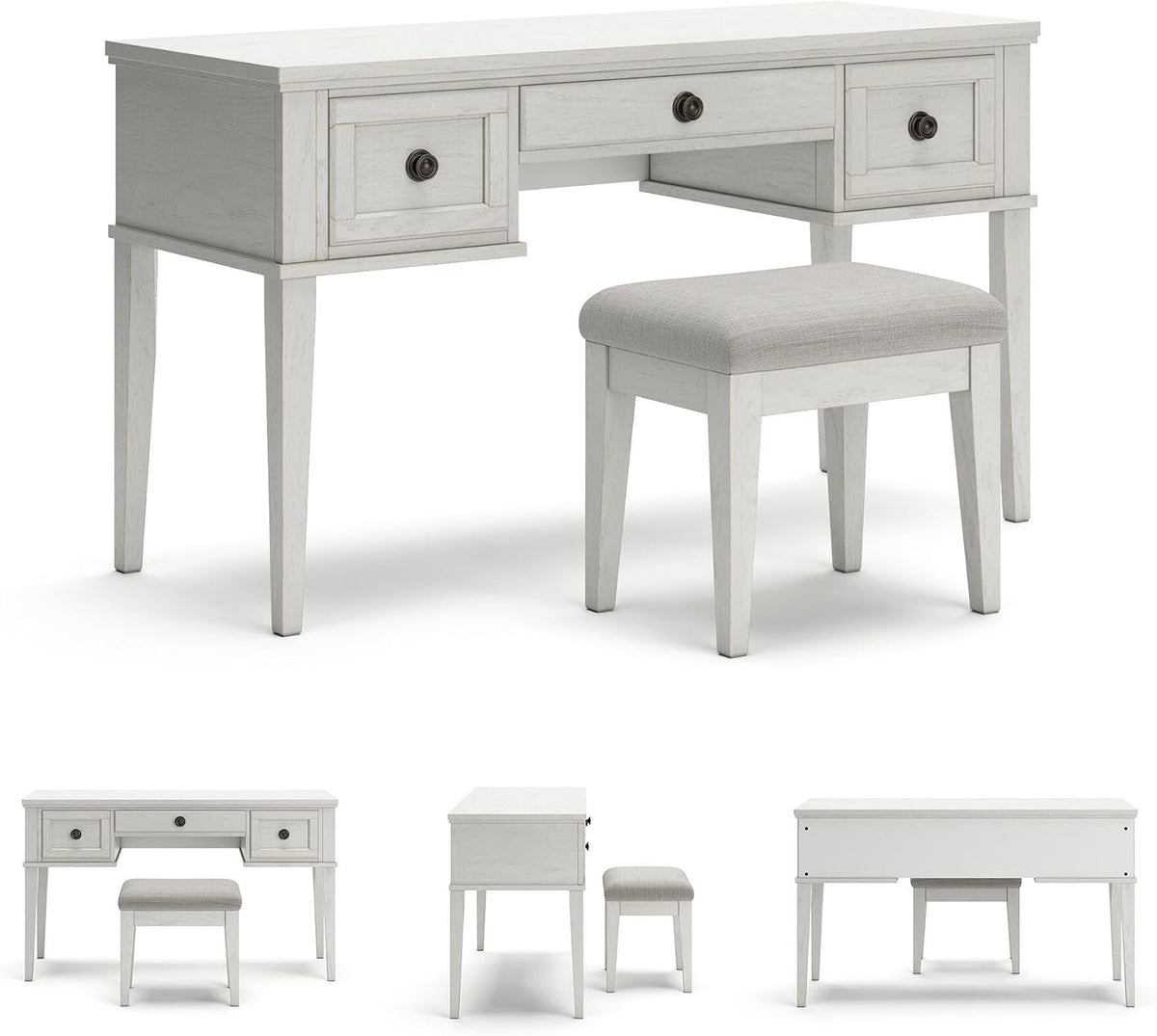 Signature Design by Ashley Makeup Vanity Desk with Stool, Antiqued White