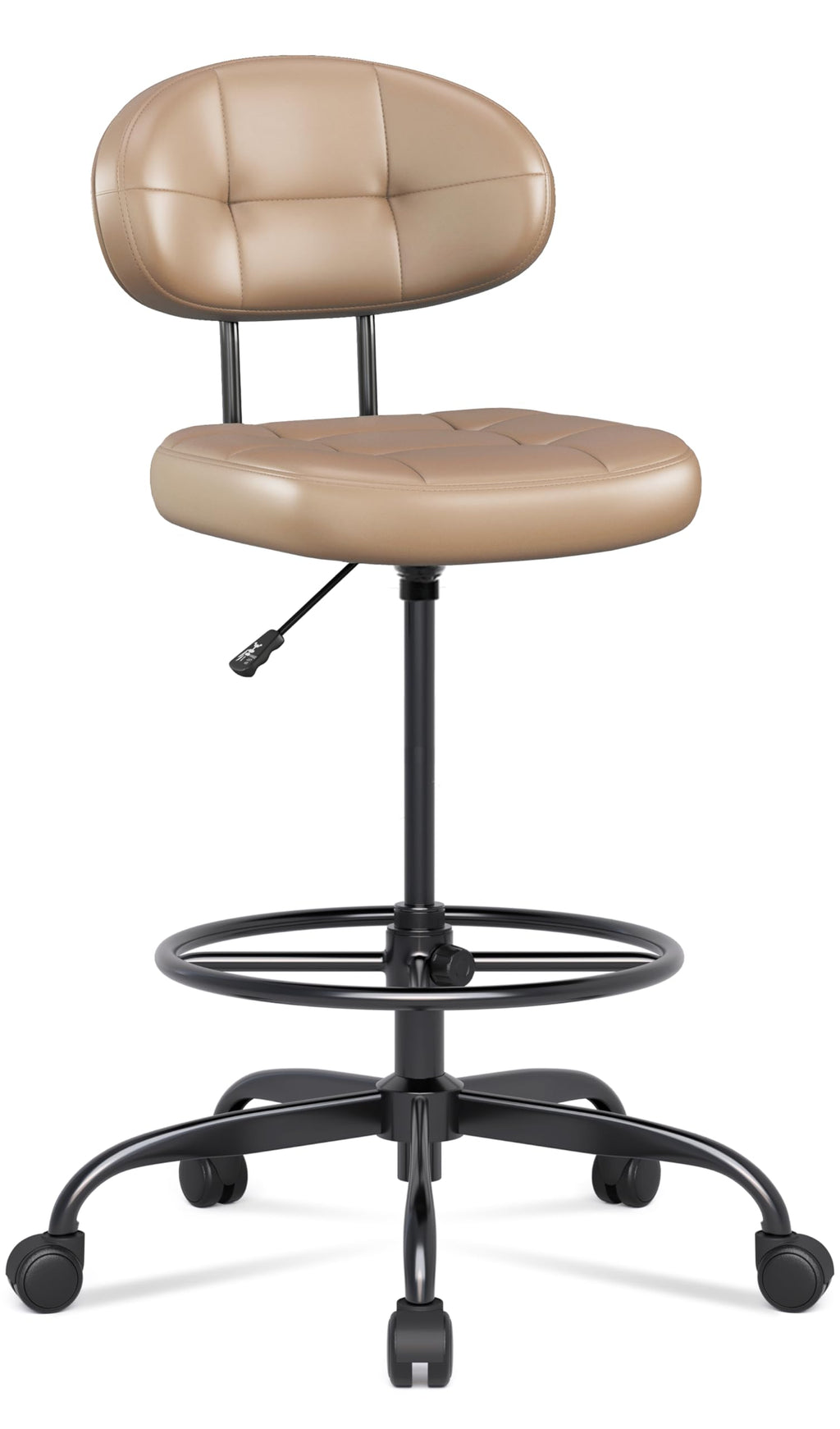 Misolant Drafting Chair, Armless Tall Office Chair with Footrest Ring for Standing Desk, Small Faux Leather Executive Computer Chair with Adjustable Height for Bar Lab Counter Height Desk, Green
