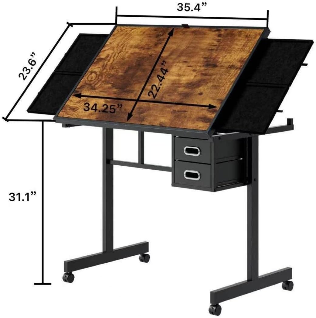 Adjustable Puzzle Table with Cover and 4 Storage Trays,1000 Pieces Jigsaw Puzzle Board with 2 Drawers and Wheels, Tilting Drafting Desk for Home Office, Art Projects, Crafting