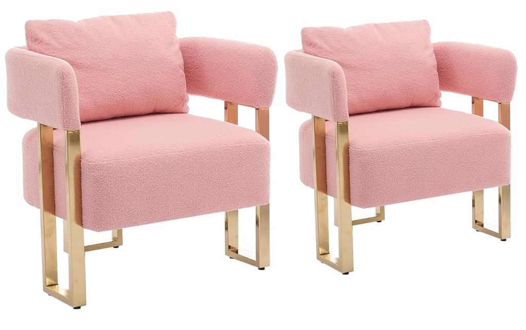 YISHENG Modern Barrel Accent Chairs Set of 2, Living Room Side Chairs with Golden Metal Legs Soft Upholstered Reading Armchairs no Wheels for Vanity/Reception Room//Bedroom/Lounge/Office,Black Teddy