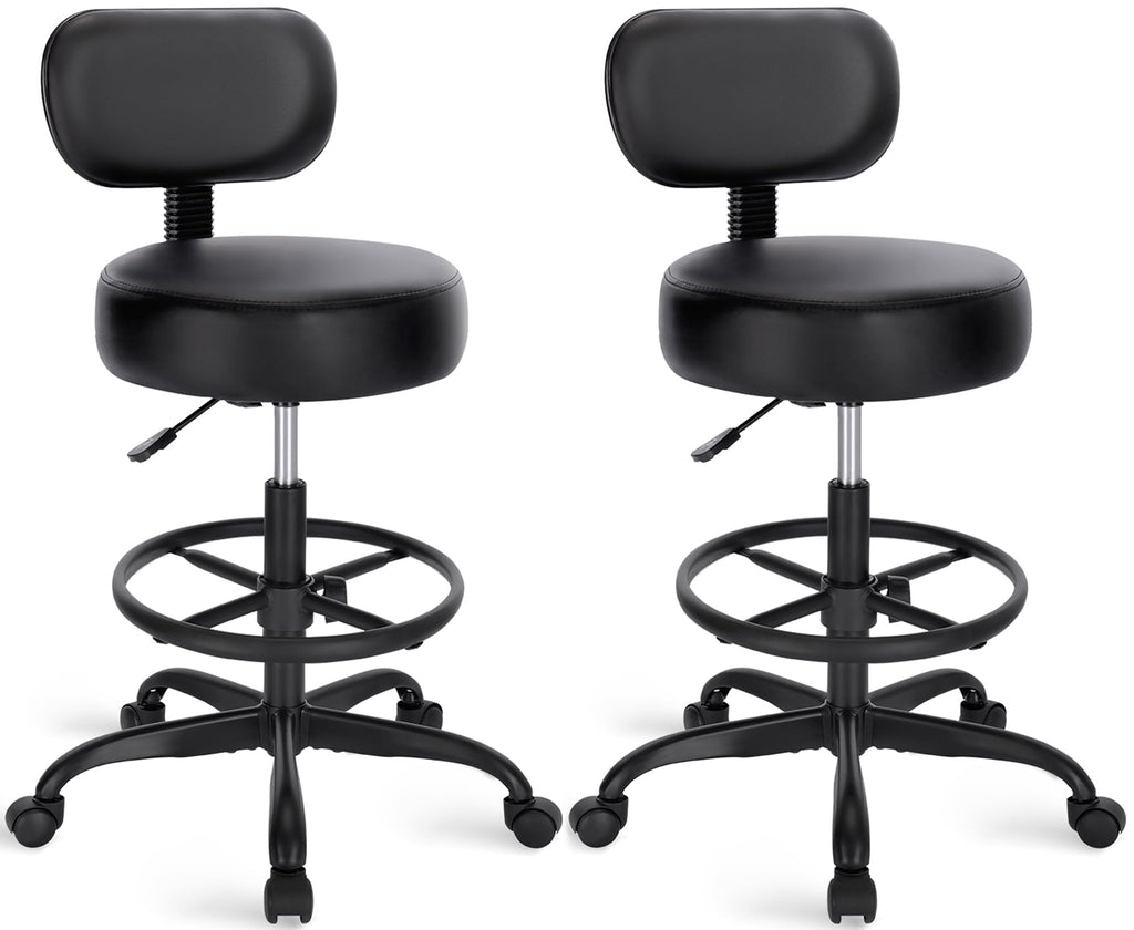 SUPERJARE Drafting Chair with Backrest, Adjustable Foot Rest Rolling Stool
