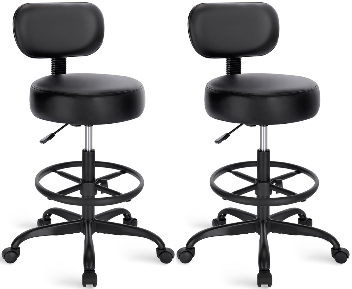 SUPERJARE Drafting Chair with Backrest, Adjustable Foot Rest Rolling Stool