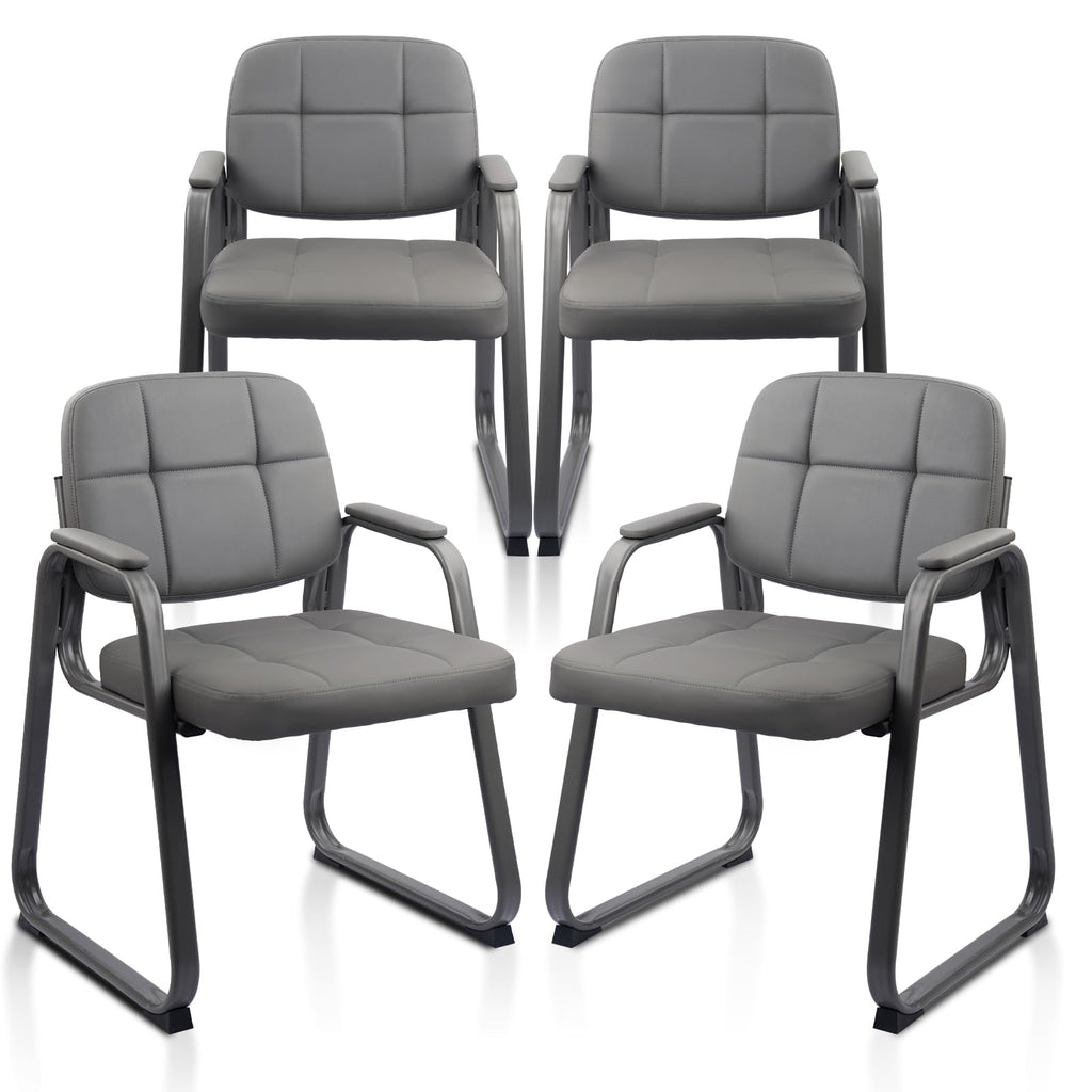 CLATINA Waiting Room Guest Chair with Bonded Leather Padded Arm Rest for Office Reception and Conference Desk Black with Sled Base Brown 1 Pack
