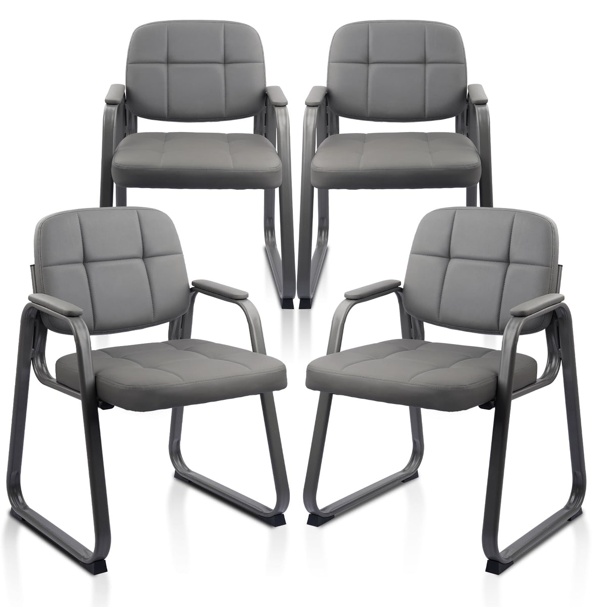 CLATINA Waiting Room Guest Chair with Bonded Leather Padded Arm Rest for Office Reception and Conference Desk Black with Sled Base Brown 1 Pack