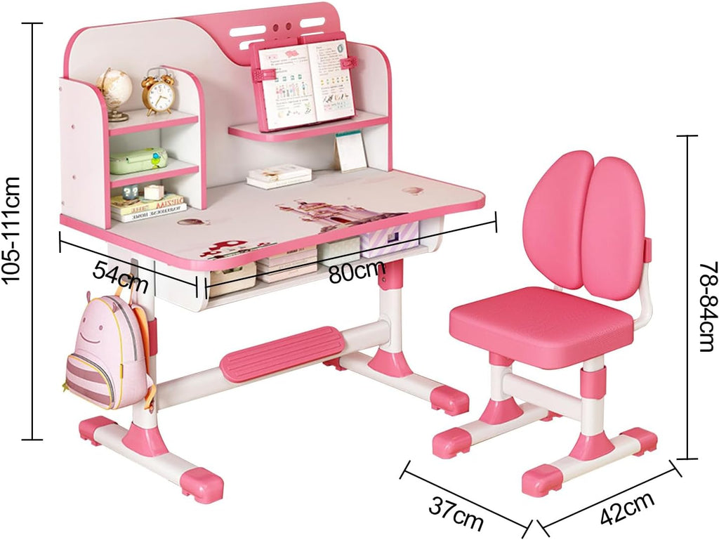 Kids Study Desk and Chair Set for 3-18 Years, Adjustable Height