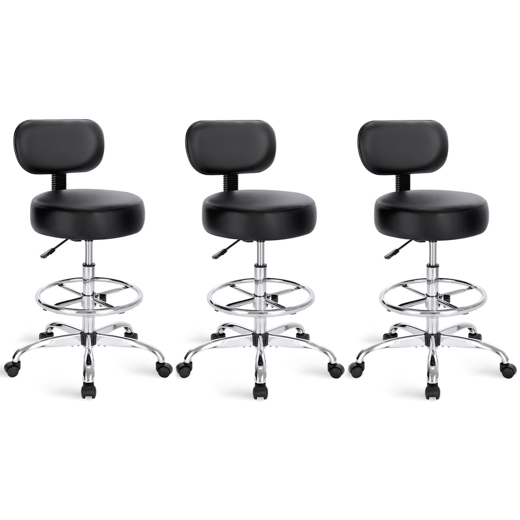 SUPERJARE Drafting Chair with Backrest, Adjustable Foot Rest Rolling Stool
