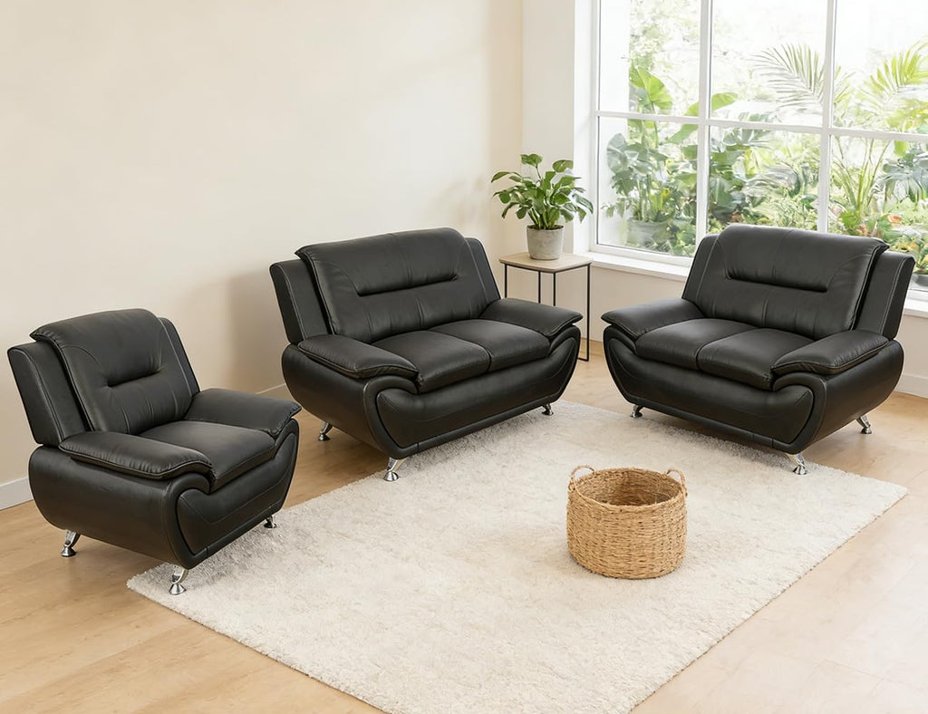 Leather Sectional Sofa Couches, Living Room Sofa and Loveseat Set, Faux Leather Couch and Loveseat Set for Office/Bedroom/Apartment, Cream