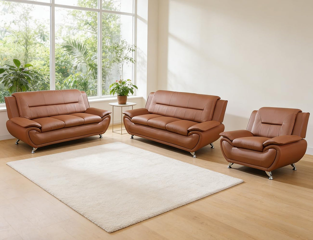 Leather Sectional Sofa Couches, Living Room Sofa and Loveseat Set, Faux Leather Couch and Loveseat Set for Office/Bedroom/Apartment, Cream