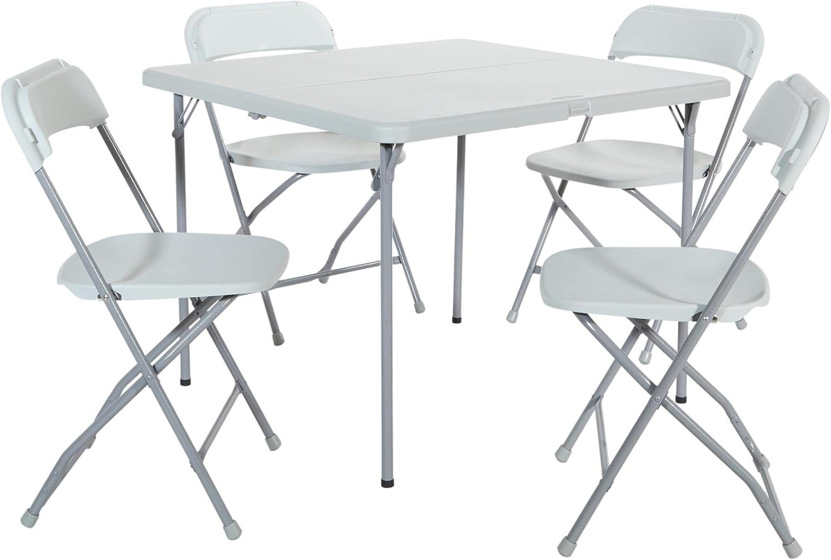 Office Star Resin 5-Piece Folding Square Table and Chair Set, Light Grey