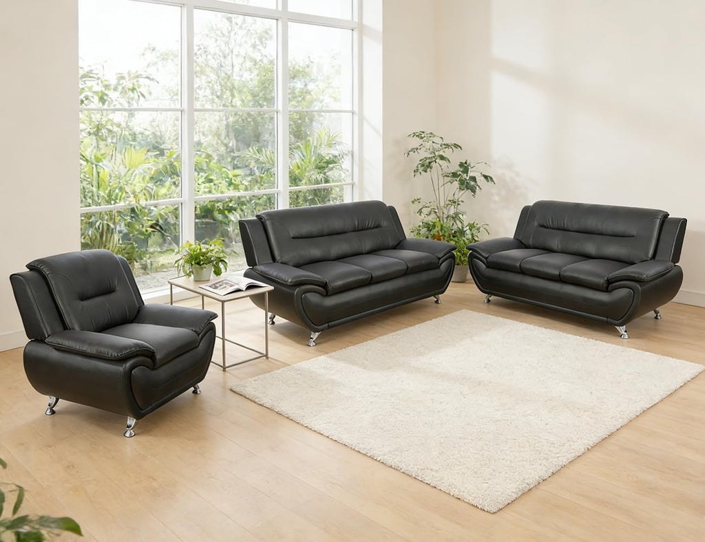 Leather Sectional Sofa Couches, Living Room Sofa and Loveseat Set, Faux Leather Couch and Loveseat Set for Office/Bedroom/Apartment, Cream