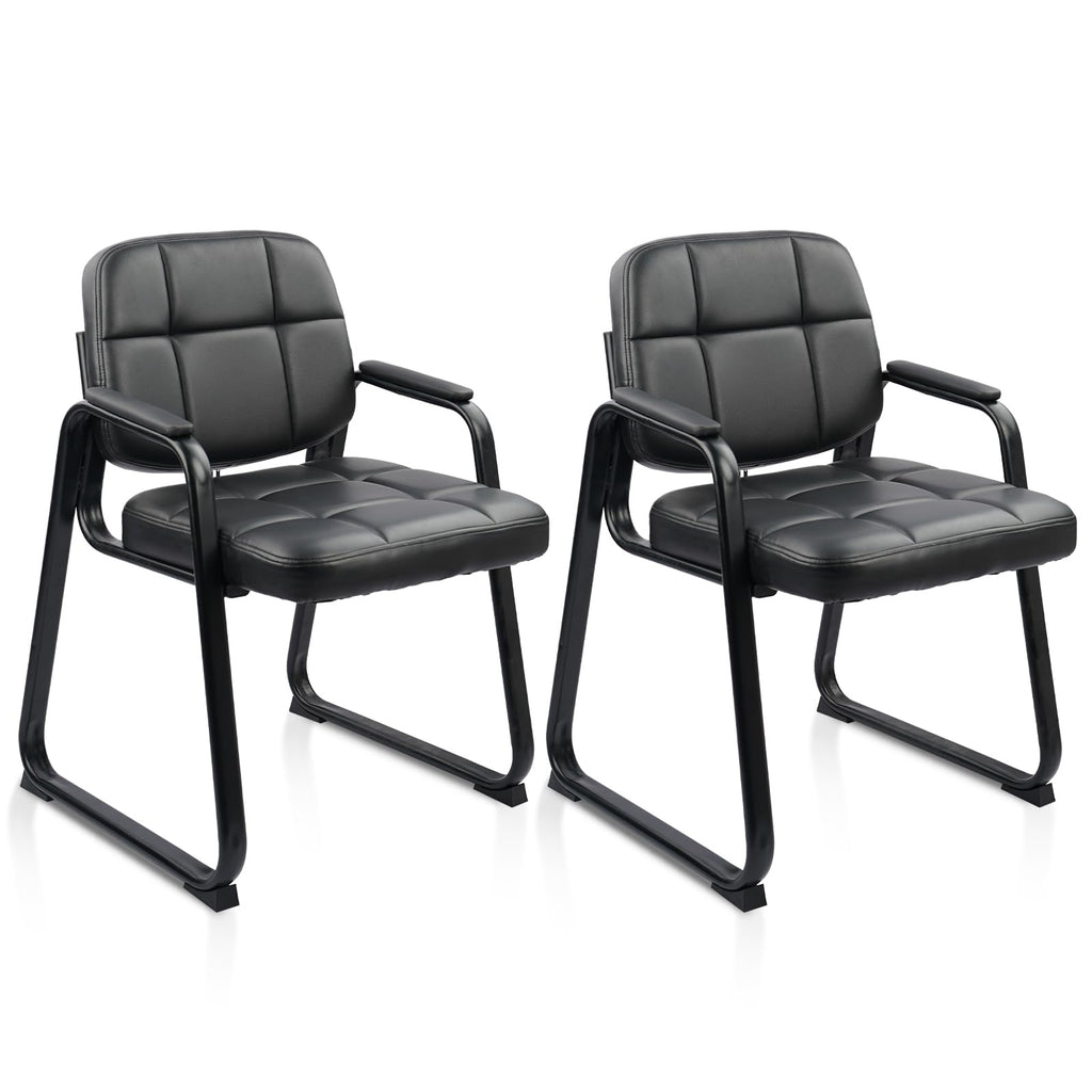 CLATINA Waiting Room Guest Chair with Bonded Leather Padded Arm Rest for Office Reception and Conference Desk Black with Sled Base Brown 1 Pack