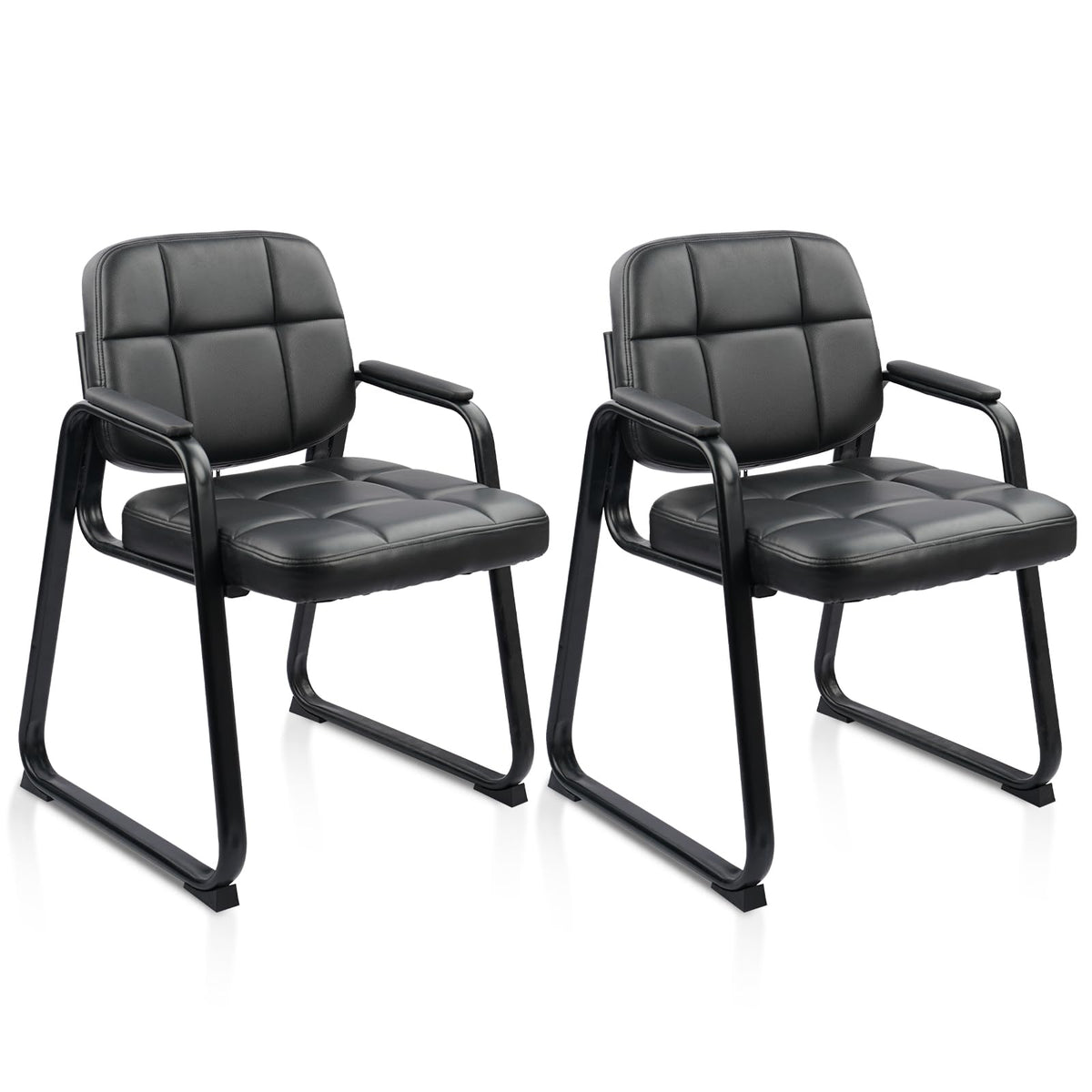 CLATINA Waiting Room Guest Chair with Bonded Leather Padded Arm Rest for Office Reception and Conference Desk Black with Sled Base Brown 1 Pack
