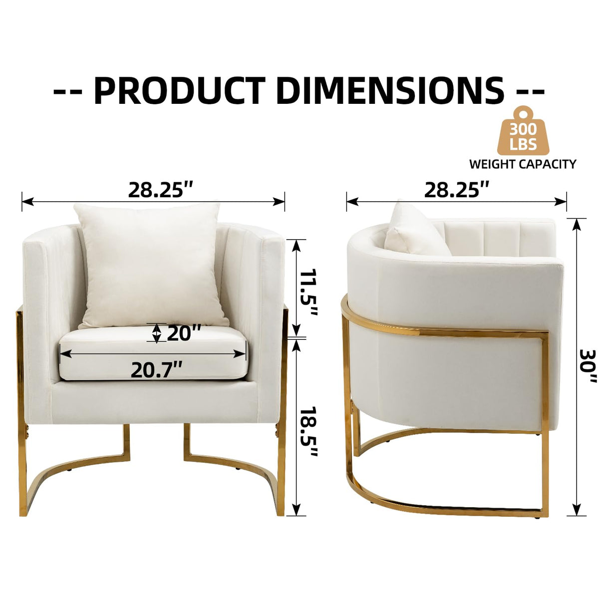 Velvet Accent Barrel Chairs Set of 2, Modern Arm Club Chair Set with Pillow for Living Room/Bedroom/Guest Reception, Channel Tufted, Gold Finish Base, Orange