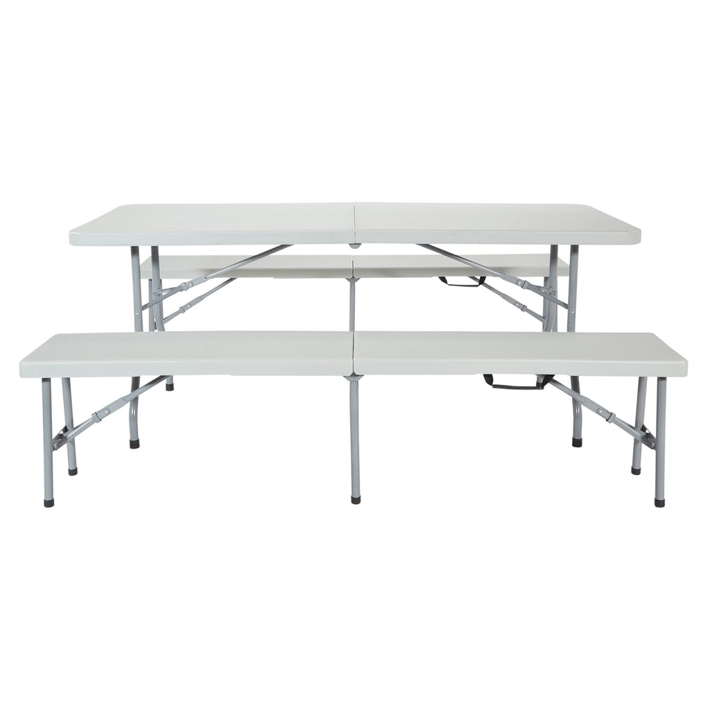 Office Star Resin 5-Piece Folding Square Table and Chair Set, Light Grey