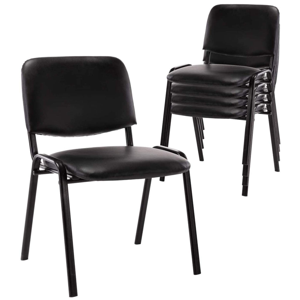 Stackable Office Guest Chairs, Reception Waiting Room Chairs with Padded Seat & Back, Armless No Wheels Conference Chairs for Training, Meeting, Lobby, Set of 5, Black Mesh Fabric