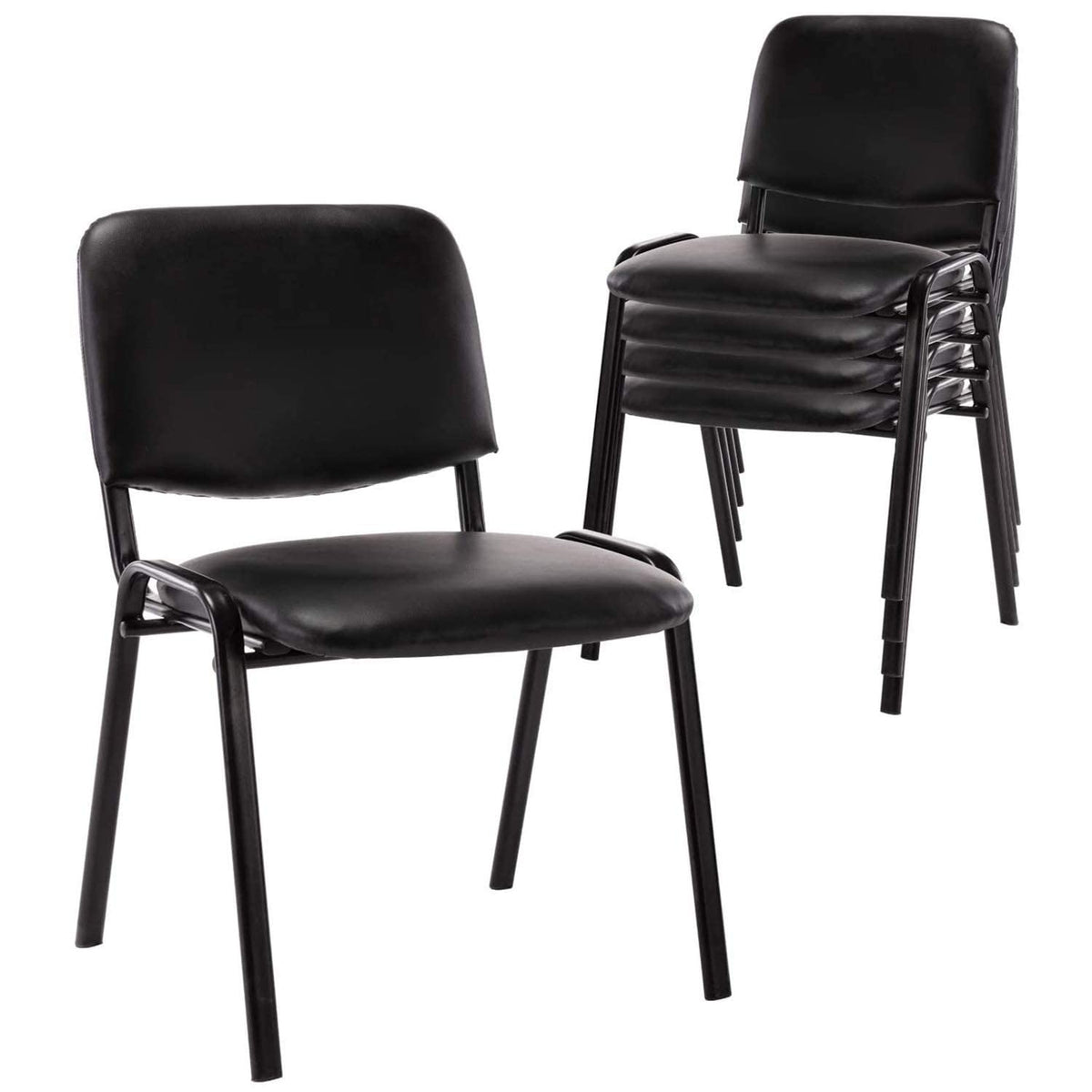 Stackable Office Guest Chairs, Reception Waiting Room Chairs with Padded Seat & Back, Armless No Wheels Conference Chairs for Training, Meeting, Lobby, Set of 5, Black Mesh Fabric